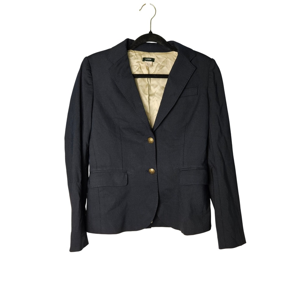 J. Crew Blue Pinstripe Wool Blend Gold Buttons Schoolboy Blazer Womens Size 2